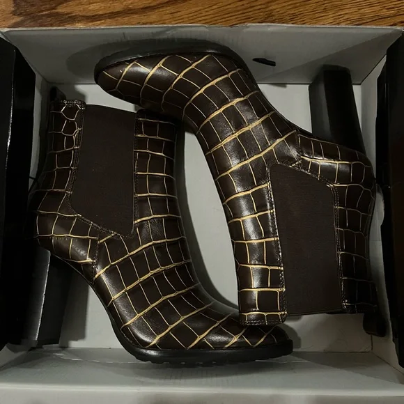 Ralph Lauren Brown Crocodile Pattern Ankle Boots - Picture 7 of 8